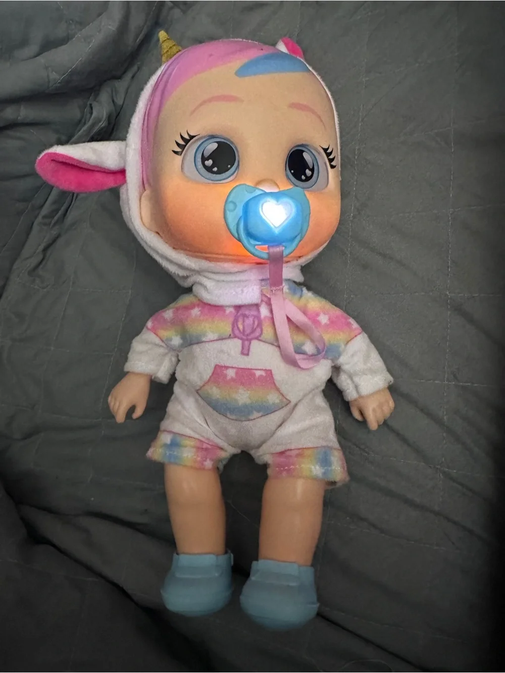 Crybaby Unicorn Baby Doll with Light-Up Pacifier